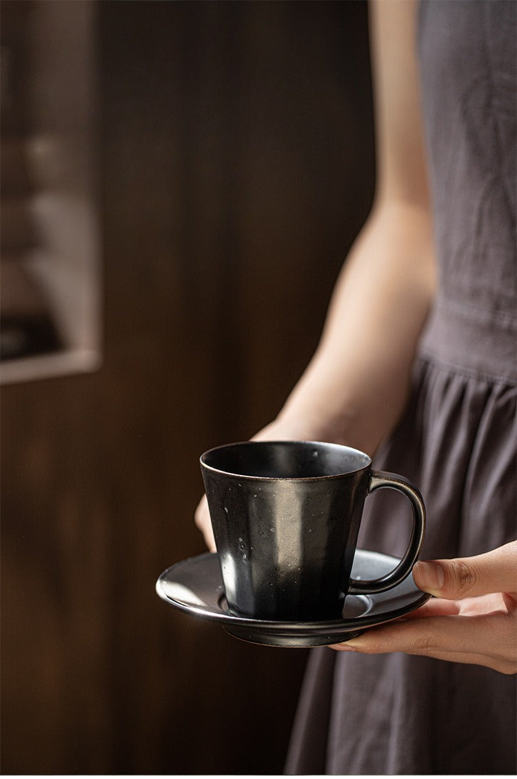 Gohobi Japanese Retro Ceramic Coffee Cup and Saucer Set