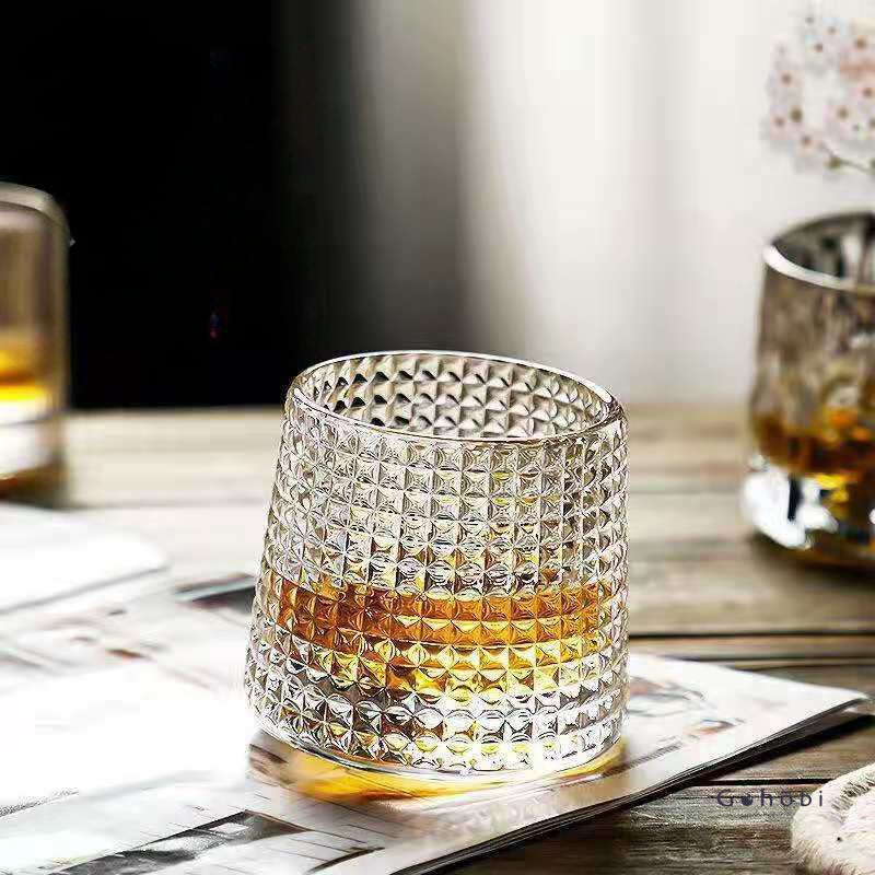 Gohobi Handmade Rotating Glass Tumbler – Glass for Bar & Home