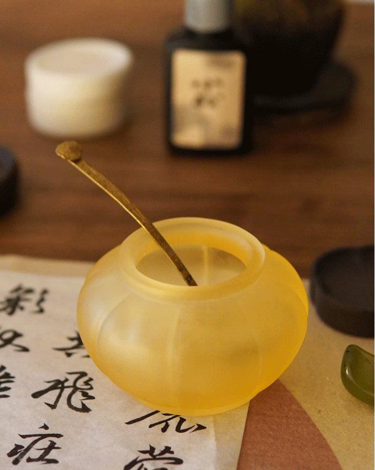 Gohobi Pate de Verre Pumpkin Shaped Coloured Glass Container