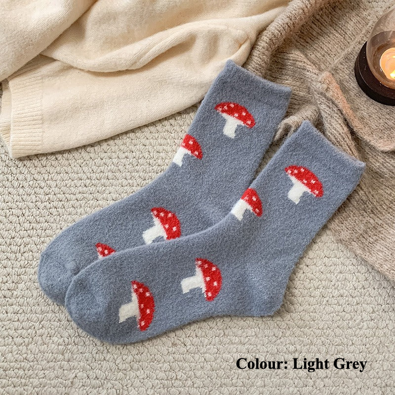 Gohobi Cozy Fleece-Lined Mushroom Women Socks