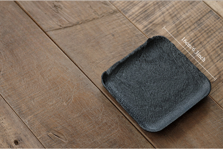 Plateau noir en bois carbonisé de style japonais Gohobi Wabi-Sabi 002