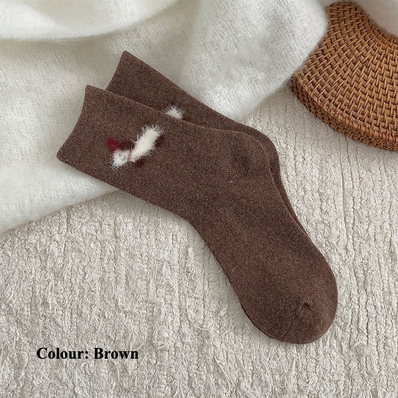 Gohobi Fleece-Lined Puppy Print Winter Women Socks