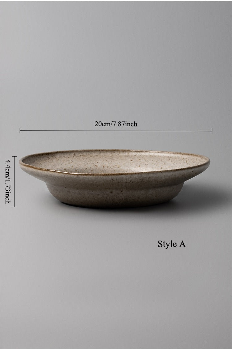 Gohobi Japanese Vintage Coarse Pottery Deep Plate