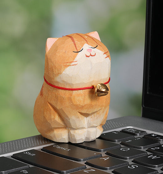 Gohobi Handcrafted Large Wooden Orange Cat Ornament