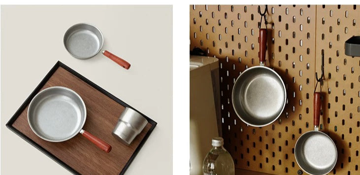 Gohobi Retro Stainless Steel Mini Frying Pan with Wooden Handle