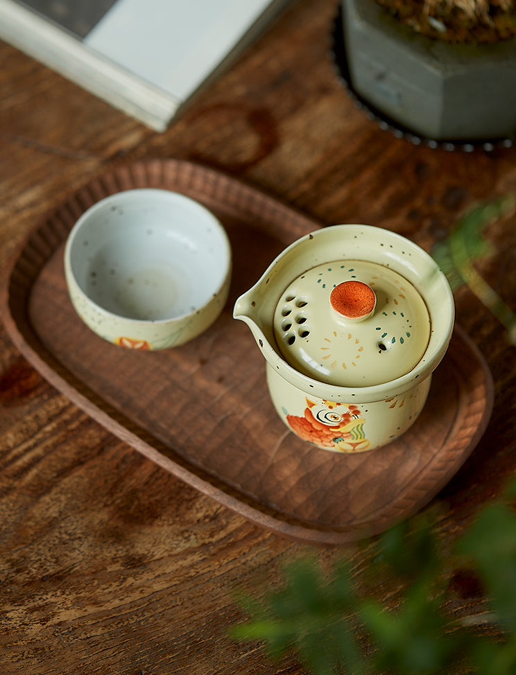 Gohobi Hand-painted Dance Lion Gaiwan Set Hohin Teapot