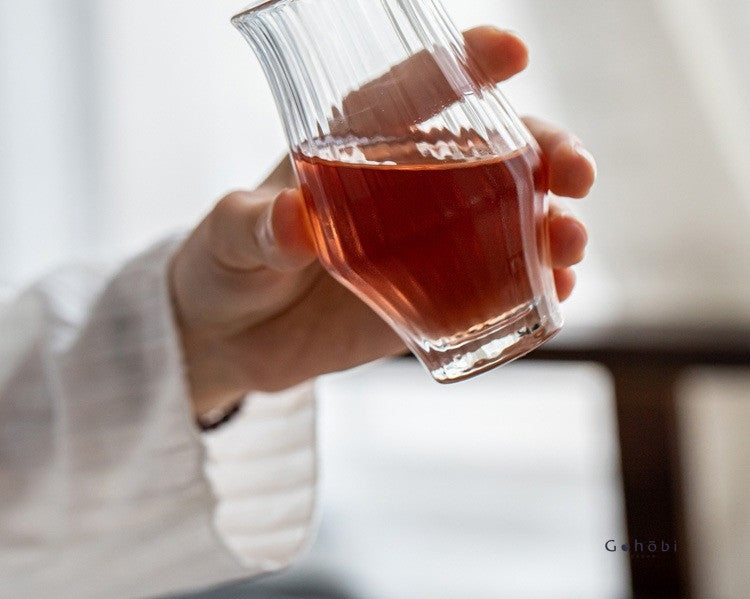 Gohobi Tasse à thé aromatique en verre rayé faite à la main