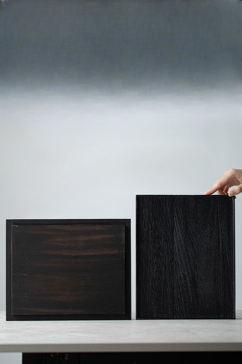 Plateau rectangulaire en bois noir de style japonais Gohobi Wabi-Sabi 005
