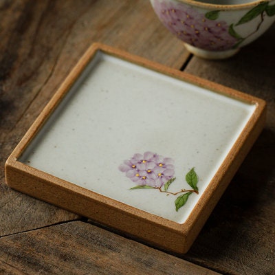 Gohobi Hand painted ceramic Flowers Coasters Chinese Gongfu tea Kung fu tea Japanese Chado Oriental tea coaster