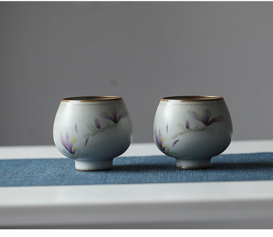Gohobi Hand painted Magnolia Tea Cup Ceramic Chinese Gongfu tea Kung fu tea Japanese Chado