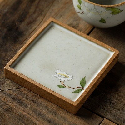 Gohobi Hand painted ceramic Flowers Coasters Chinese Gongfu tea Kung fu tea Japanese Chado Oriental tea coaster