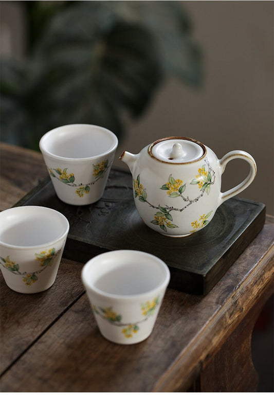 Gohobi Hand painted Osmanthus Teapot Ceramic Chinese Gongfu tea Kung fu tea Japanese Chado