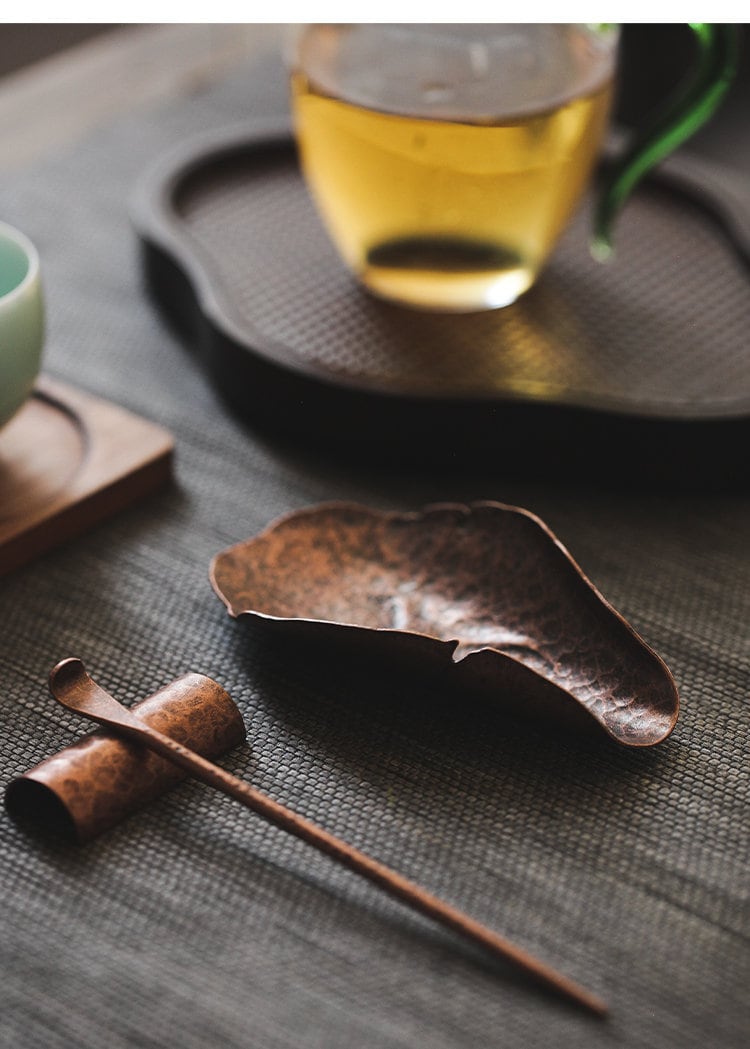 Gohobi Copper Chinese Gongfu Tea Accessories tools set (Incl. 2 Tea Scoop and 1 Tea Scoop stand) Japanese Chado