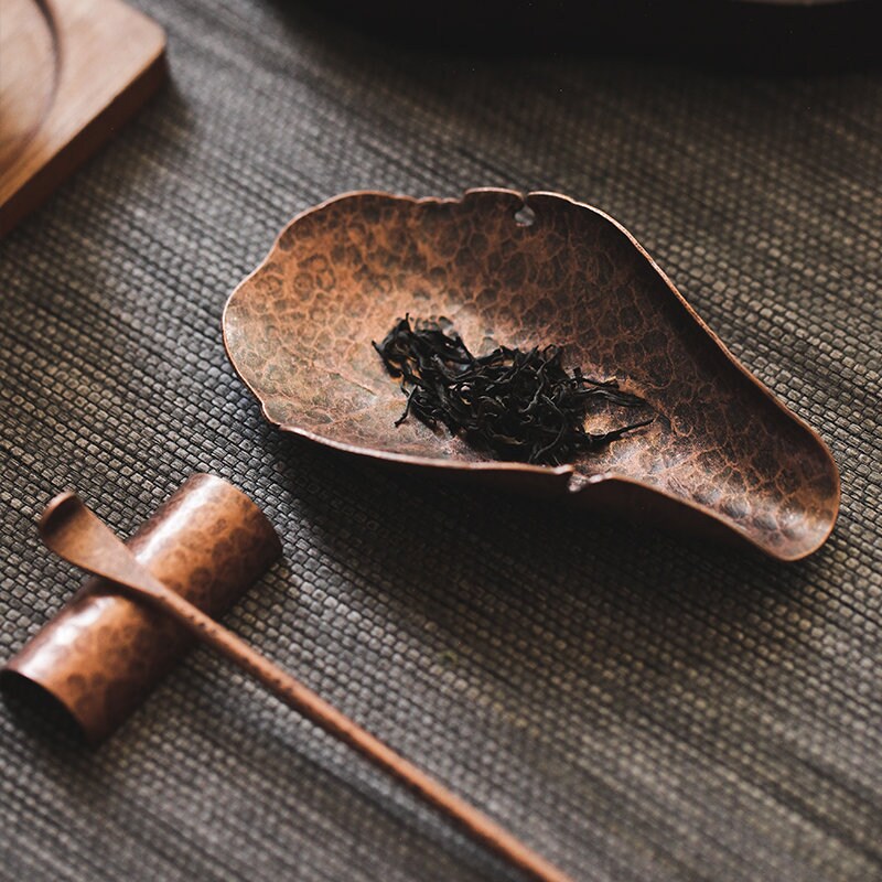 Gohobi Copper Chinese Gongfu Tea Accessories tools set (Incl. 2 Tea Scoop and 1 Tea Scoop stand) Japanese Chado