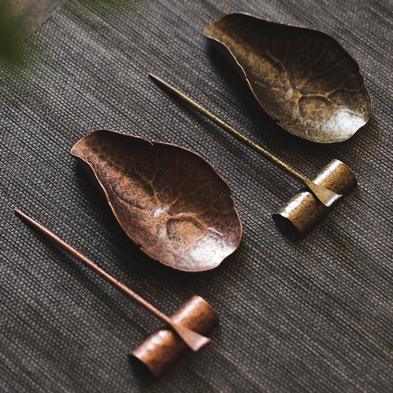 Gohobi Copper Chinese Gongfu Tea Accessories tools set (Incl. 2 Tea Scoop and 1 Tea Scoop stand) Japanese Chado