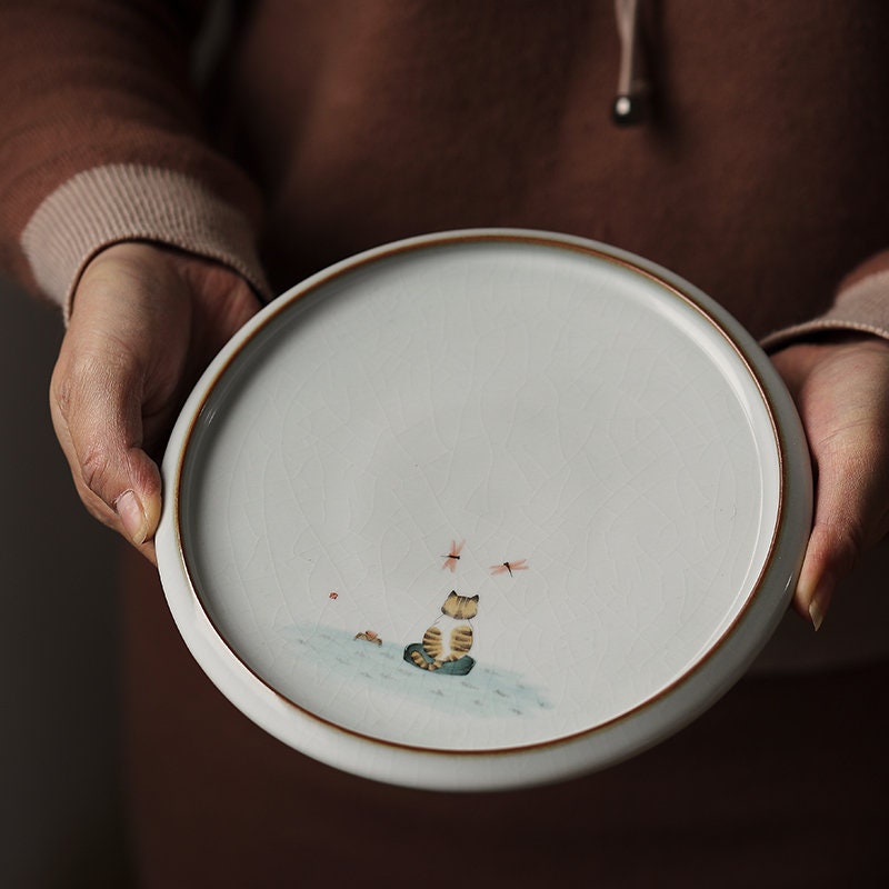 Gohobi Ceramic Tea Trays Serving Trays Gongfu tea trays Japanese Chado Cat collection plate