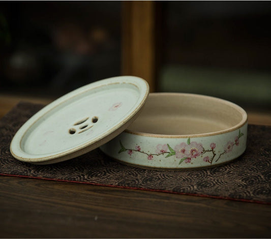Gohobi Hand painted tea tray ceramic Flowers handmade tea saucer Chinese Gongfu tea tray Kung fu Japanese Chado peach blossom tea ceremony