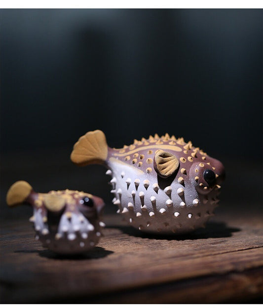 Gohobi Handmade pufferfish ornaments Tea pets ceramic YiXing clay Chinese Gongfu tea Kung fu tea Japanese Chado unique ornaments