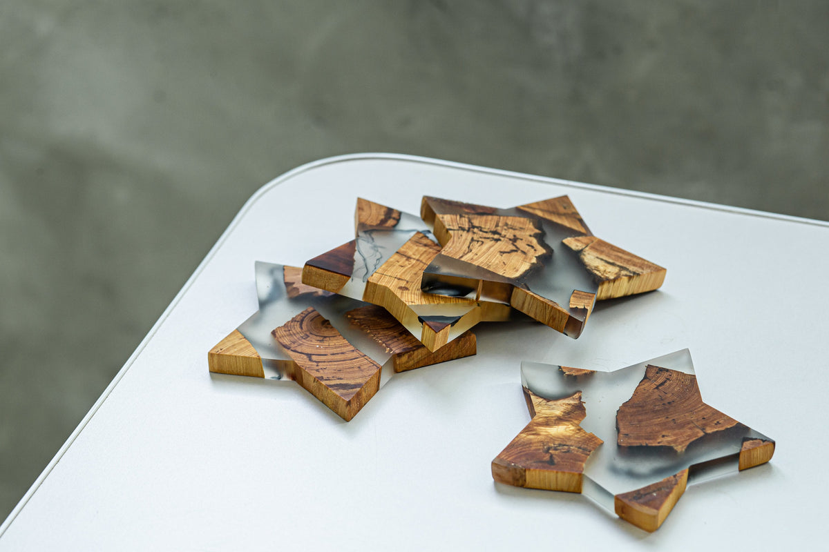 Gohobi Star shaped coasters wooden resin coaster placemats handmade gift set for festival christmas