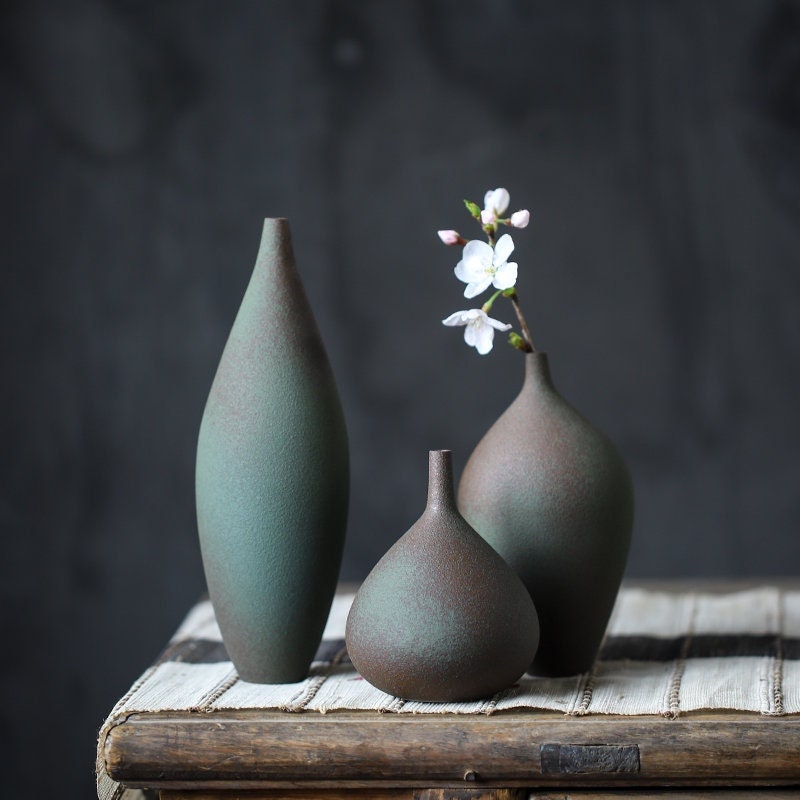 Gohobi Handmade ceramic zen vases vintage Japanese style table decoration house warming gift vase set