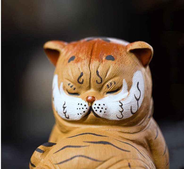 Gohobi Handmade sleepy tiger ornaments Tea pets ceramic YiXing clay Chinese Gongfu tea Kung fu tea Japanese Chado unique ornaments