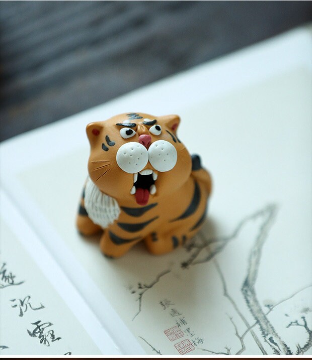 Gohobi Handmade tiger ornaments Tea pets ceramic YiXing clay Chinese Gongfu tea Kung fu tea Japanese Chado unique ornaments