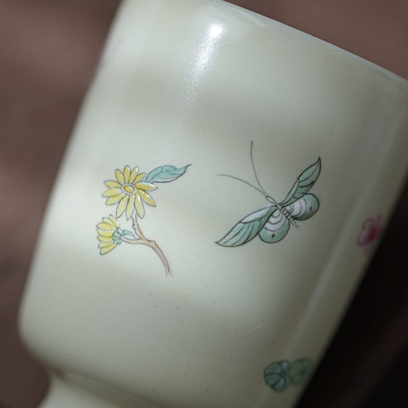 Gohobi Hand painted Butterfly Tea Cup Sake cup Ceramic Chinese Gongfu tea Kung fu tea Japanese Chado by local young designer