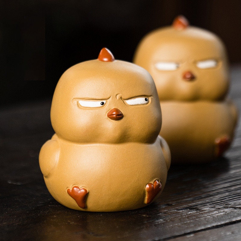 Gohobi Handmade yellow bird chicken ornaments Tea pets ceramic YiXing clay Chinese Gongfu tea Kung fu tea Japanese Chado unique ornaments