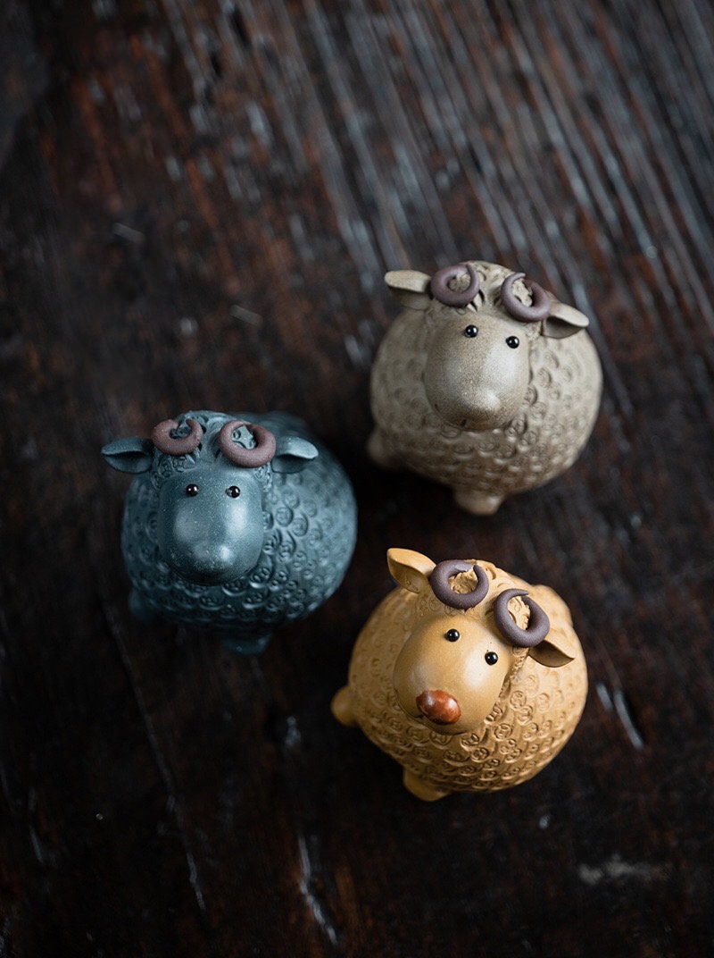 Gohobi Handmade sheep ornaments Tea pets ceramic YiXing clay Chinese Gongfu tea Kung fu tea Japanese Chado unique ornaments