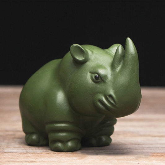 Gohobi Handmade green rhino ornaments Tea pets ceramic YiXing clay Chinese Gongfu tea Kung fu tea Japanese Chado unique ornaments