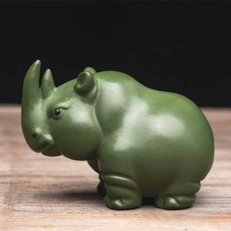 Gohobi Handmade green rhino ornaments Tea pets ceramic YiXing clay Chinese Gongfu tea Kung fu tea Japanese Chado unique ornaments