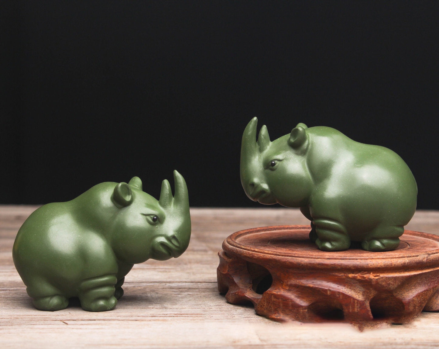 Gohobi Handmade green rhino ornaments Tea pets ceramic YiXing clay Chinese Gongfu tea Kung fu tea Japanese Chado unique ornaments