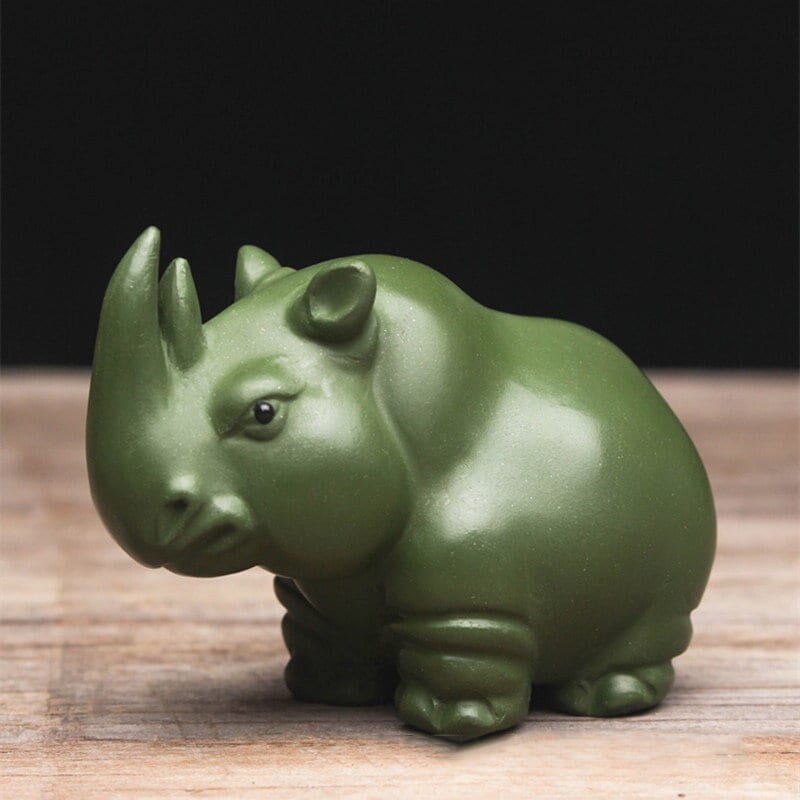 Gohobi Handmade green rhino ornaments Tea pets ceramic YiXing clay Chinese Gongfu tea Kung fu tea Japanese Chado unique ornaments