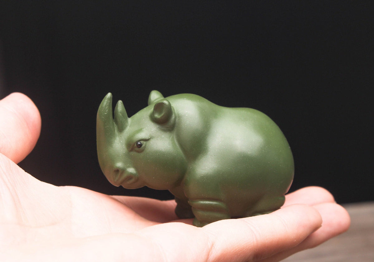 Gohobi Handmade green rhino ornaments Tea pets ceramic YiXing clay Chinese Gongfu tea Kung fu tea Japanese Chado unique ornaments