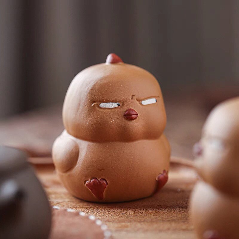 Gohobi Handmade yellow bird chicken ornaments Tea pets ceramic YiXing clay Chinese Gongfu tea Kung fu tea Japanese Chado unique ornaments