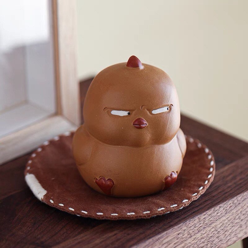 Gohobi Handmade yellow bird chicken ornaments Tea pets ceramic YiXing clay Chinese Gongfu tea Kung fu tea Japanese Chado unique ornaments