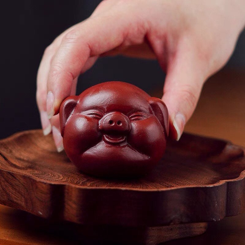 Gohobi Handmade pig ornaments Tea pets ceramic YiXing clay Chinese Gongfu tea Kung fu tea Japanese Chado unique ornaments