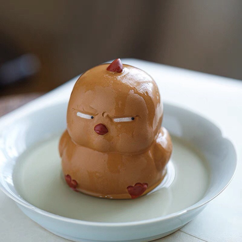 Gohobi Handmade yellow bird chicken ornaments Tea pets ceramic YiXing clay Chinese Gongfu tea Kung fu tea Japanese Chado unique ornaments