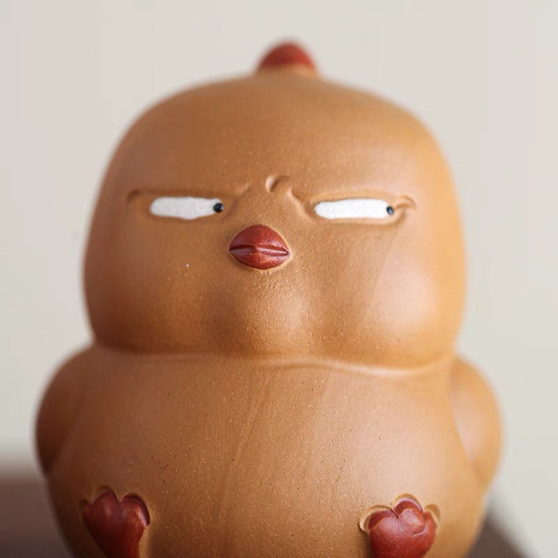 Gohobi Handmade yellow bird chicken ornaments Tea pets ceramic YiXing clay Chinese Gongfu tea Kung fu tea Japanese Chado unique ornaments