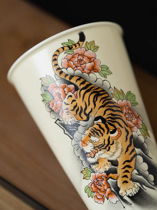 Gohobi Tiger Handmade Large drink cup tea cup Hand painted, Rustic, Minimalistic Japanese Tea, Green Tea, Gongfu tea