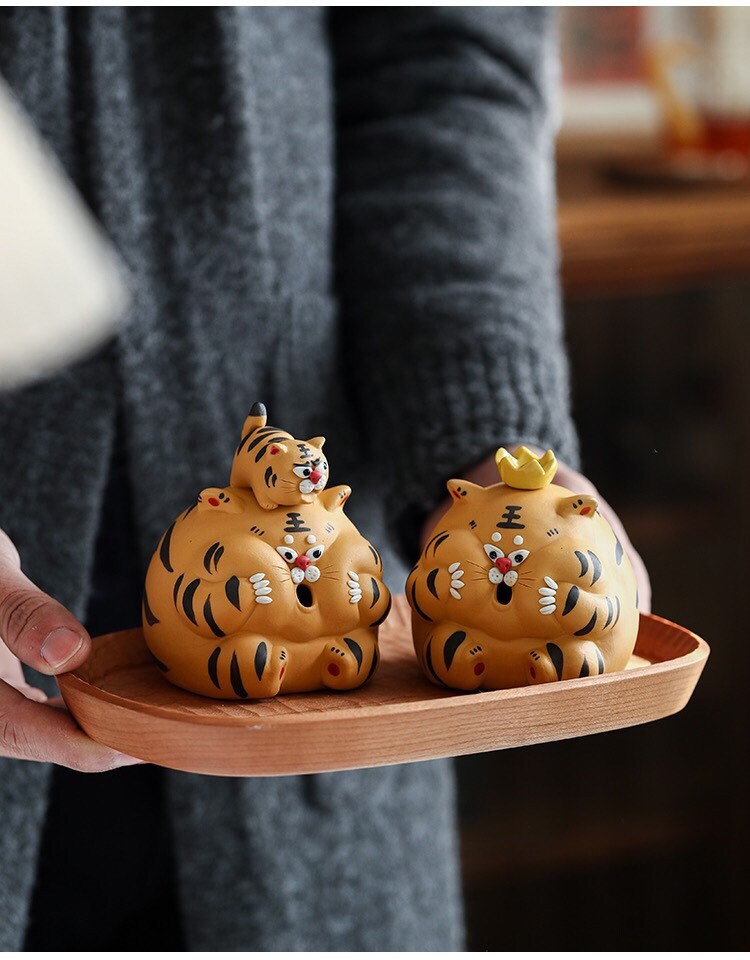 Gohobi Handmade tiger ornaments Tea pets ceramic YiXing clay Chinese Gongfu tea Kung fu tea Japanese Chado unique ornaments