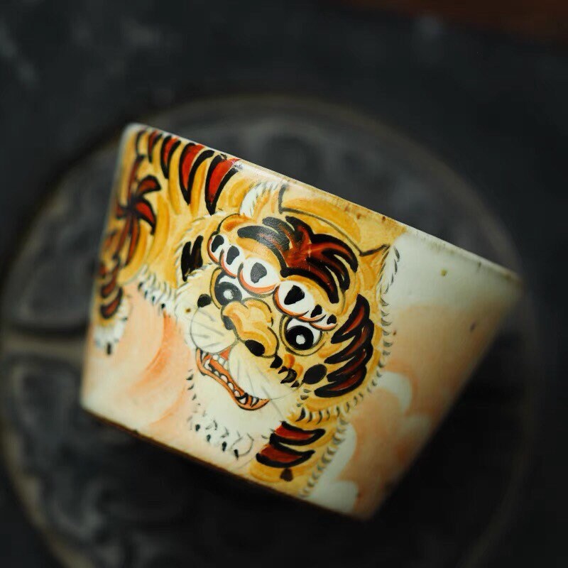 Gohobi Tiger Handmade gaiwan Tea cup and Set. Hand painted, Rustic, Minimalistic Japanese Tea, Green Tea, Gongfu tea