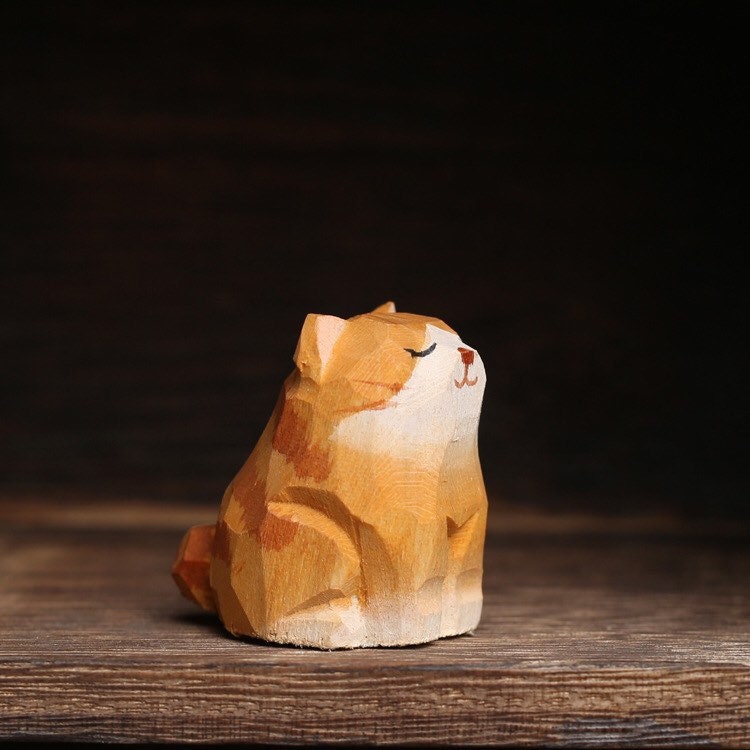 Gohobi Hand crafted yellow wooden cat ornaments unique gift for him for her