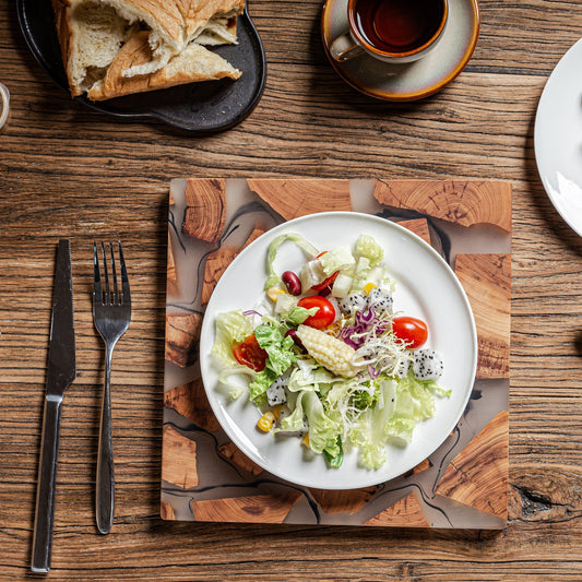 Gohobi Handmade Wood Resin placemats Square 24 cm luxury epoxy tea drink placemat unique tableware Japanese wooden drinkware unique