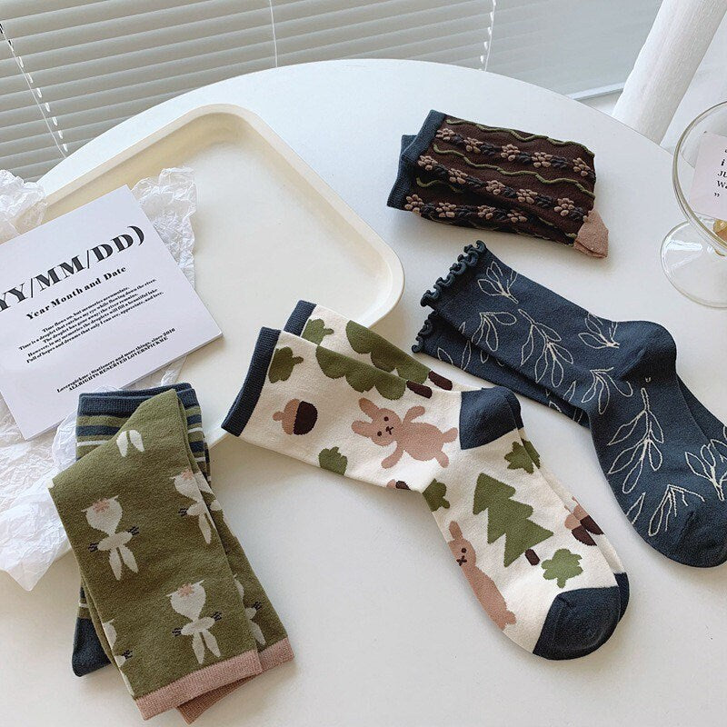Floral socks Women Winter Socks gift wool flowers Korean Japanese socks
