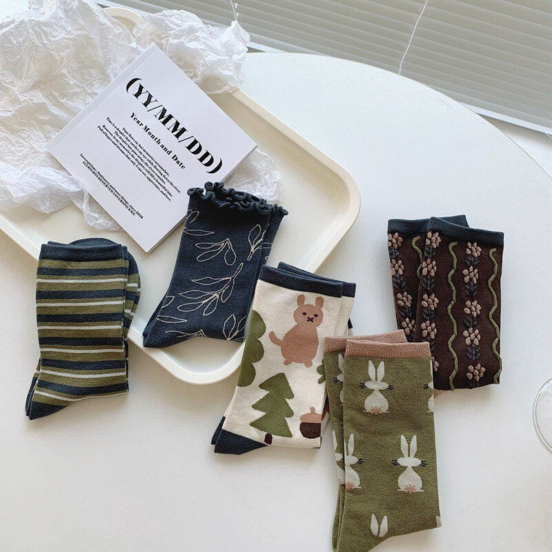 Floral socks Women Winter Socks gift wool flowers Korean Japanese socks