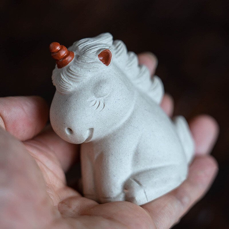 Gohobi Handmade unicorn ornaments white horse Tea pets ceramic YiXing clay Chinese Gongfu tea Japanese Korean Chado unique ornaments