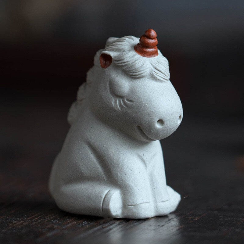 Gohobi Handmade unicorn ornaments white horse Tea pets ceramic YiXing clay Chinese Gongfu tea Japanese Korean Chado unique ornaments