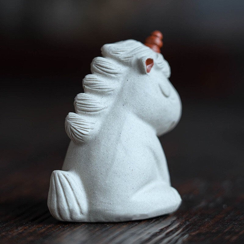 Gohobi Handmade unicorn ornaments white horse Tea pets ceramic YiXing clay Chinese Gongfu tea Japanese Korean Chado unique ornaments