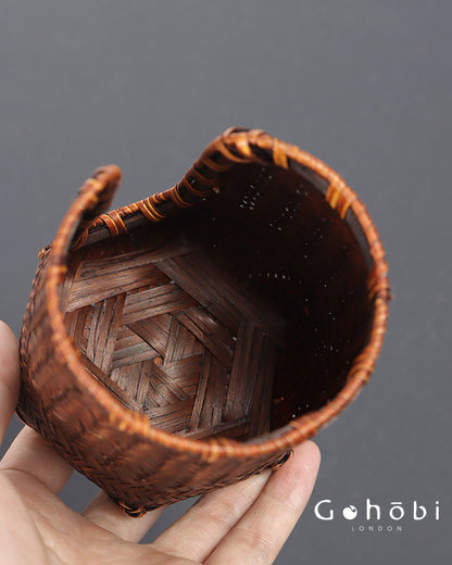 Gohobi Bamboo Woven Tea Cup Holder Basket – Zen Style Tea Set Storage Tube & Chopstick Basket